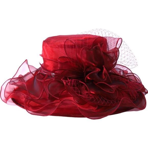 Women Derby Church Dress Fascinator Wide Brim Tea Party Wedding Hat - Picture 4 of 7